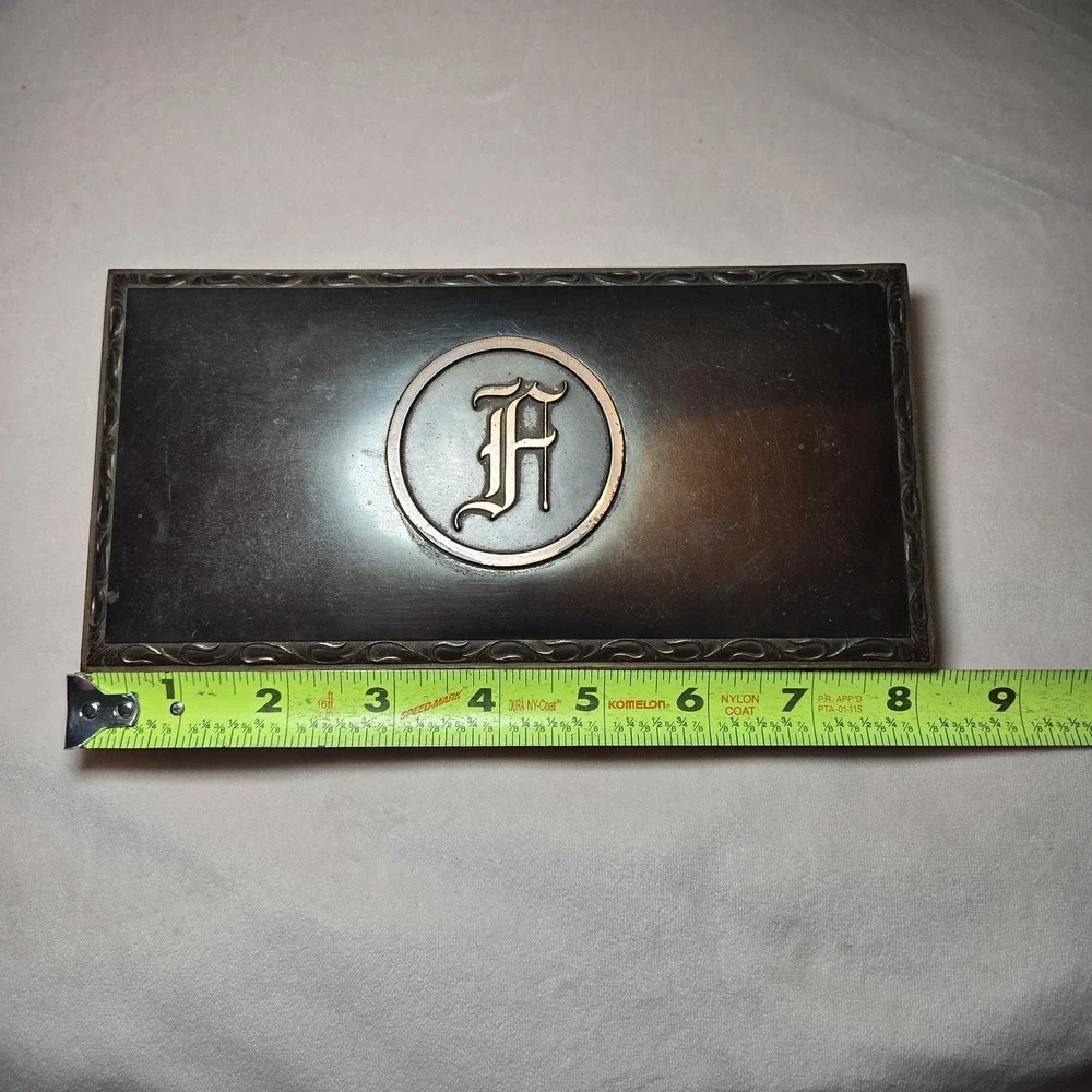 Vintage Copper Bronze Cigar Box Emblem L.E. Mason‎ Co. Metal Cork Lined